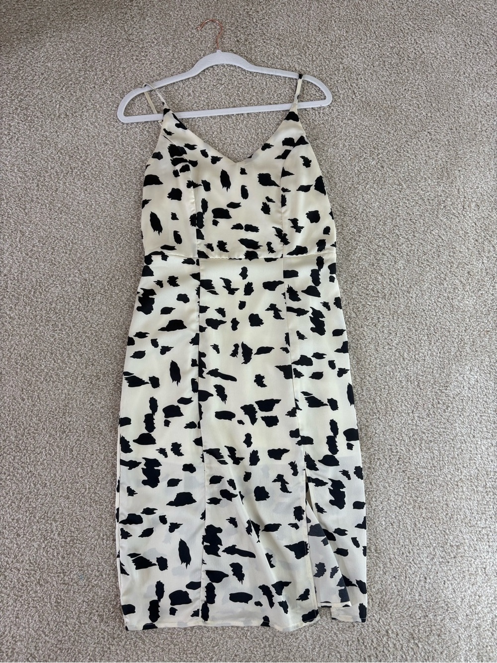 She and Sky Black & Cream Spotted Midi Slip Dress